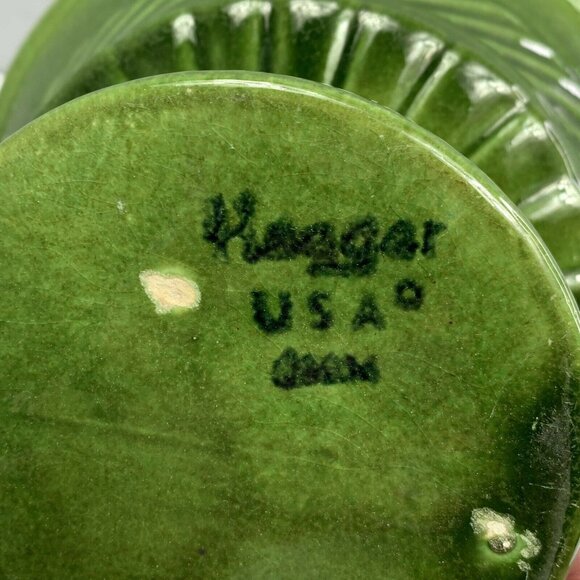 Vintage Haeger Pottery Green Planter Pot Ribbed Pedestal Dish 6" Plant Bowl - Picture 5 of 6